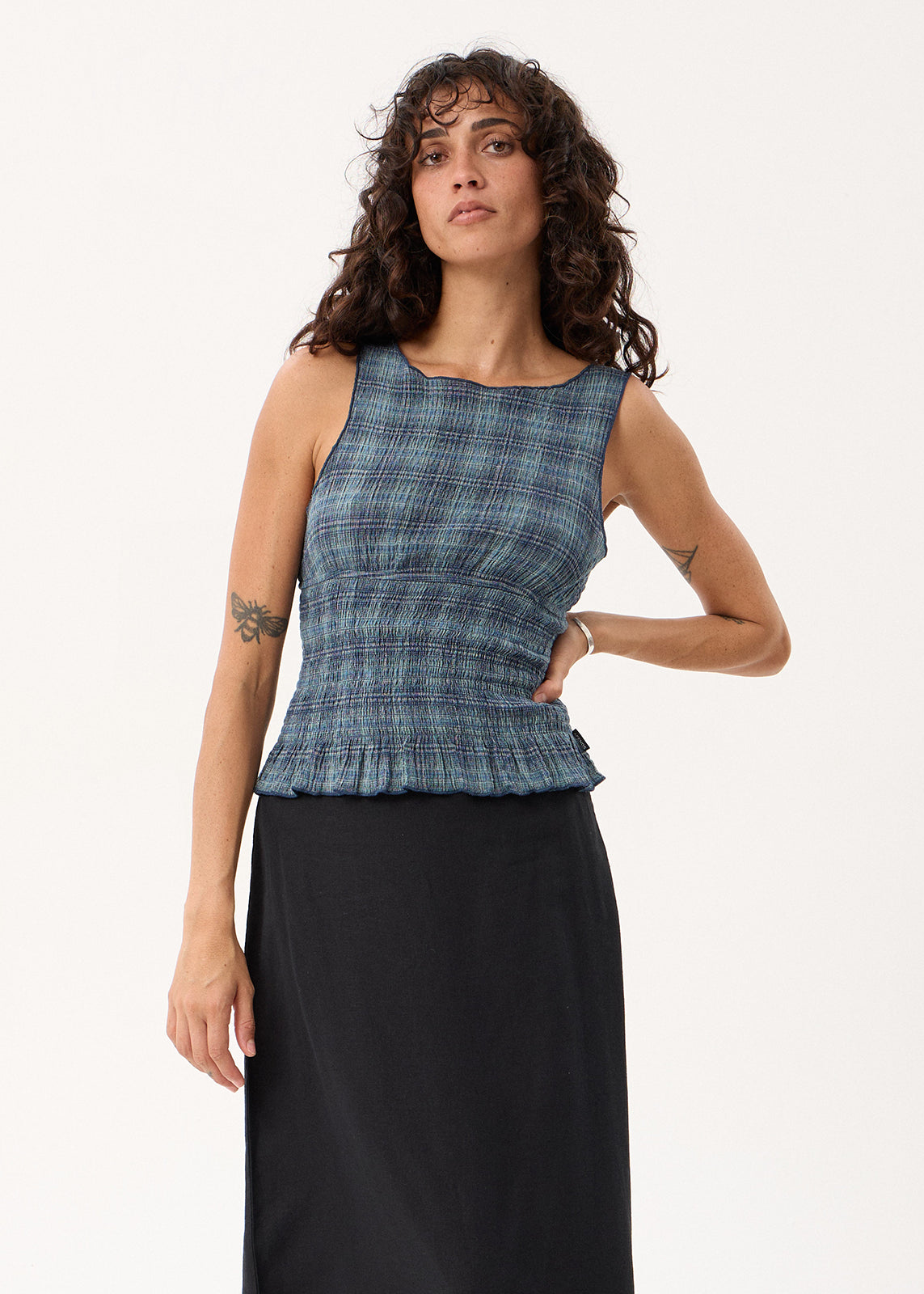 AFENDS Cedar - Seersucker Sleeveless Top - Navy Check