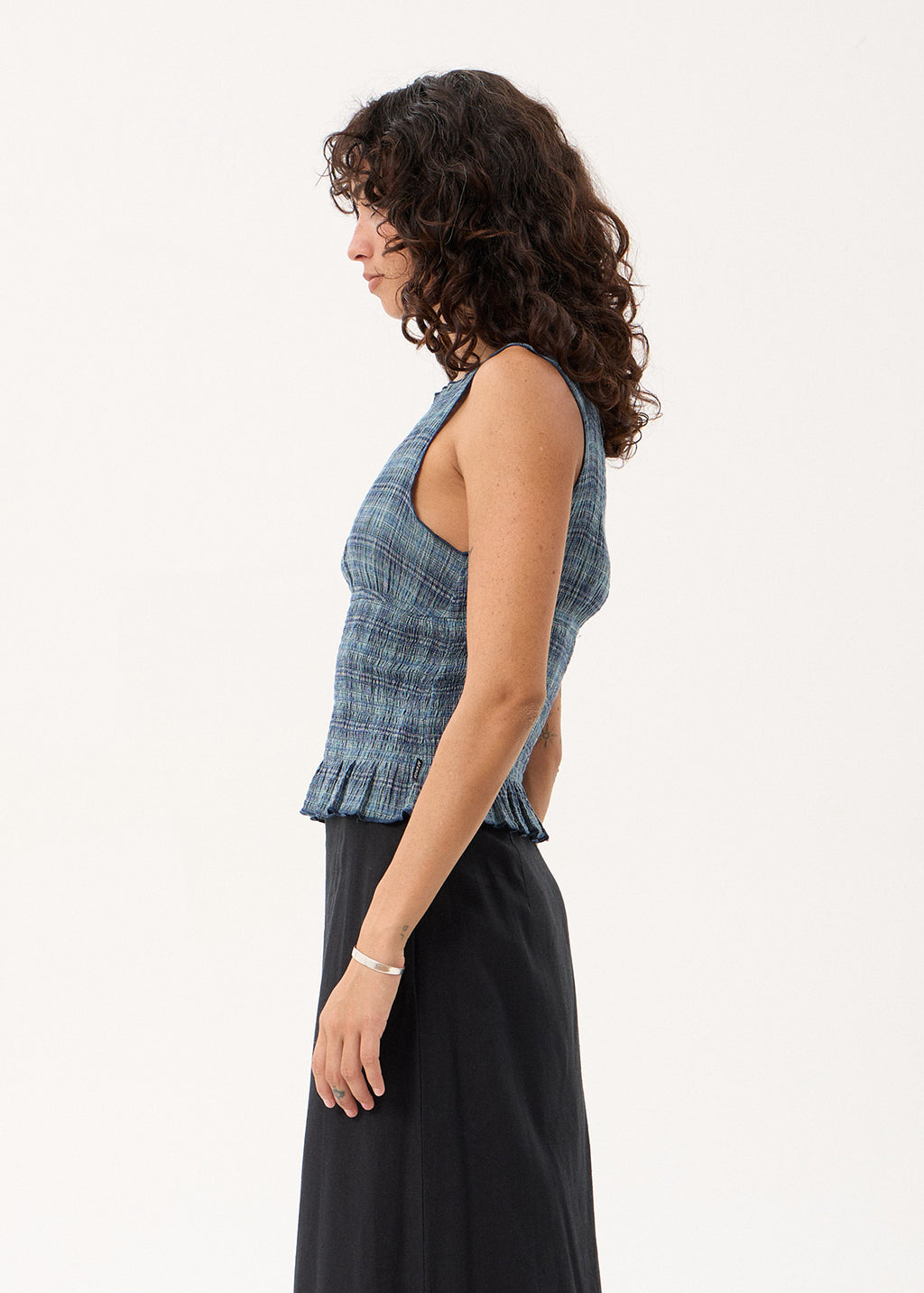 AFENDS Cedar - Seersucker Sleeveless Top - Navy Check