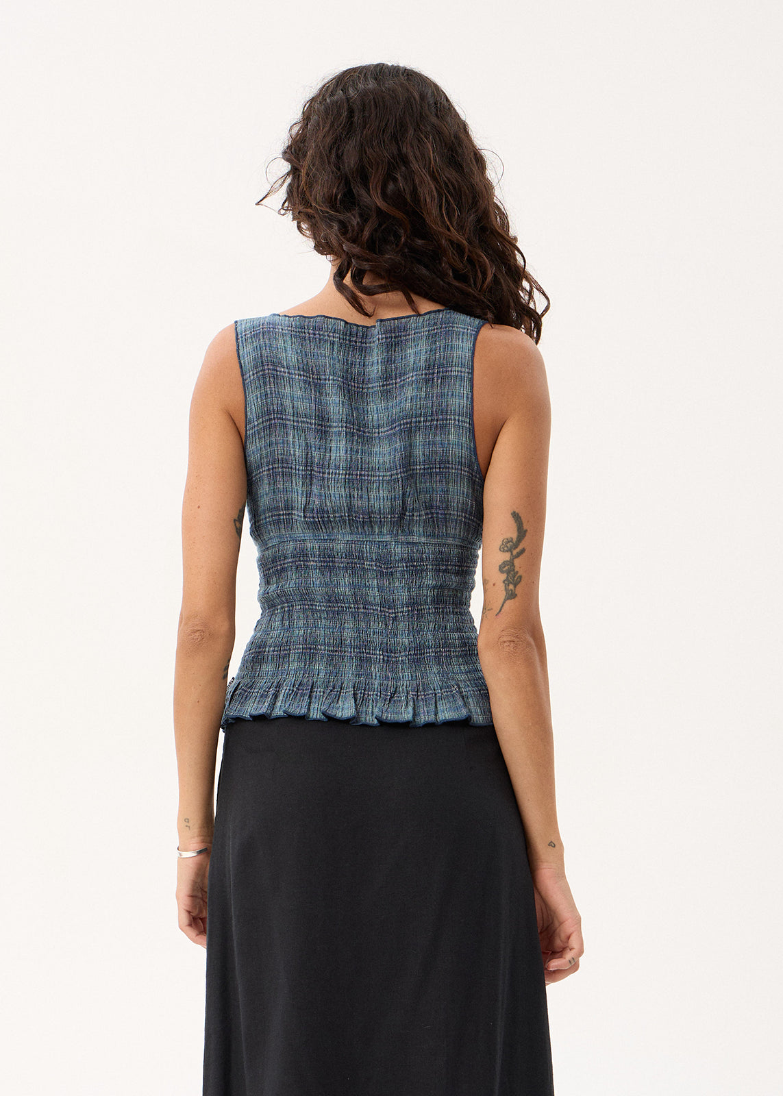 AFENDS Cedar - Seersucker Sleeveless Top - Navy Check