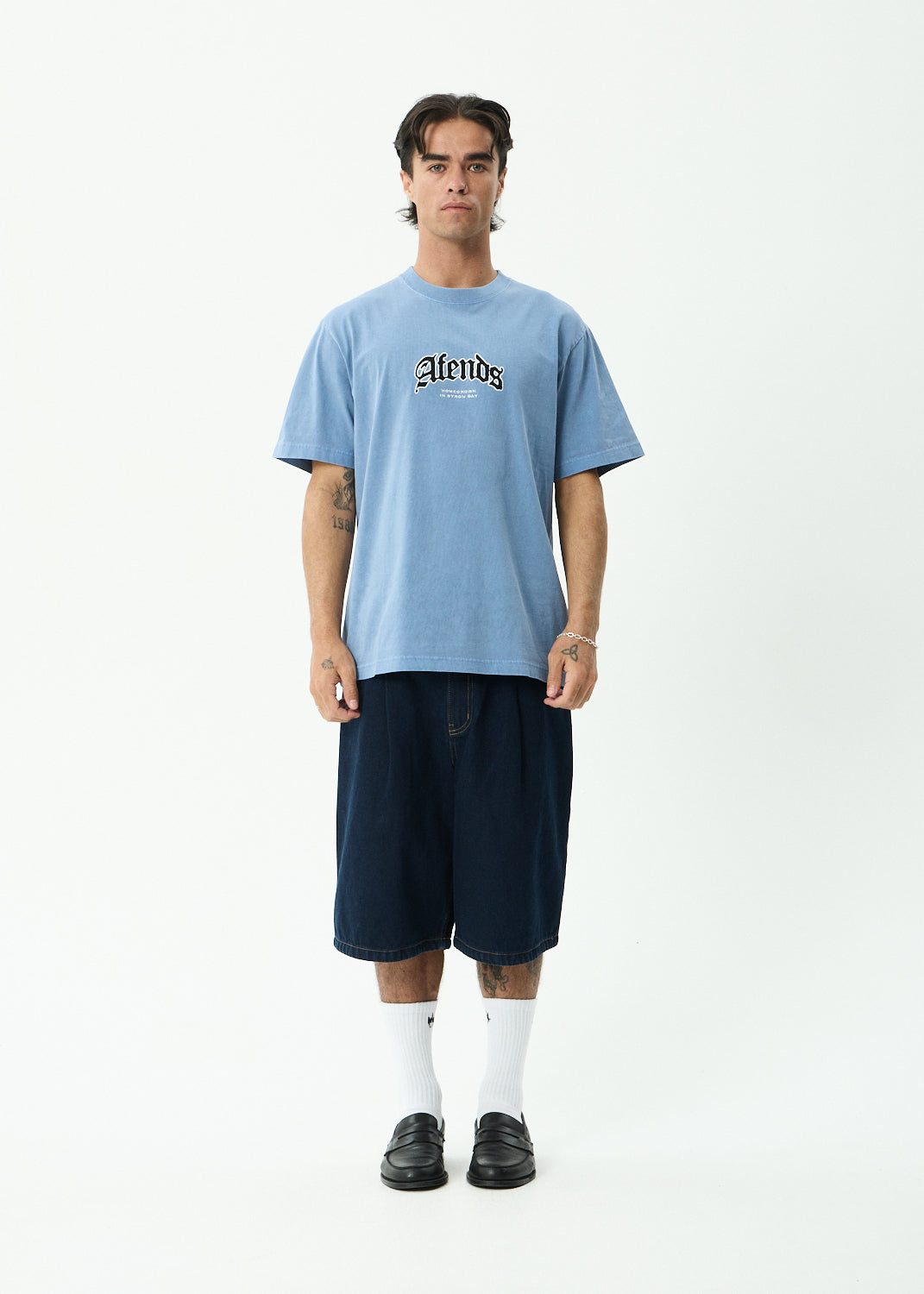 AFENDS Home - Retro Tee - Washed Slate Blue