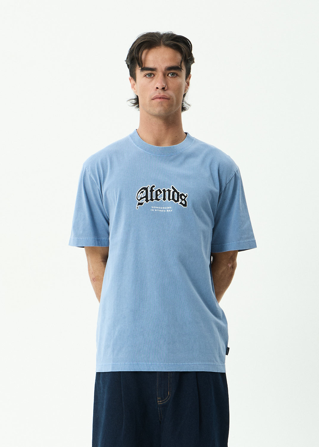 AFENDS Home - Retro Tee - Washed Slate Blue