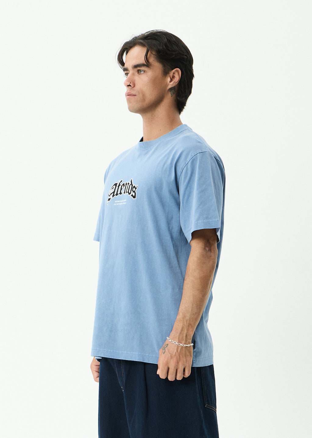 AFENDS Home - Retro Tee - Washed Slate Blue