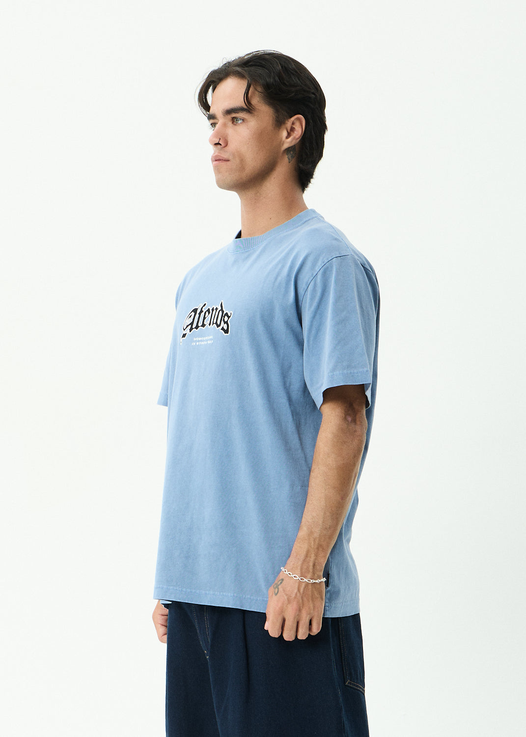AFENDS Home - Retro Tee - Washed Slate Blue