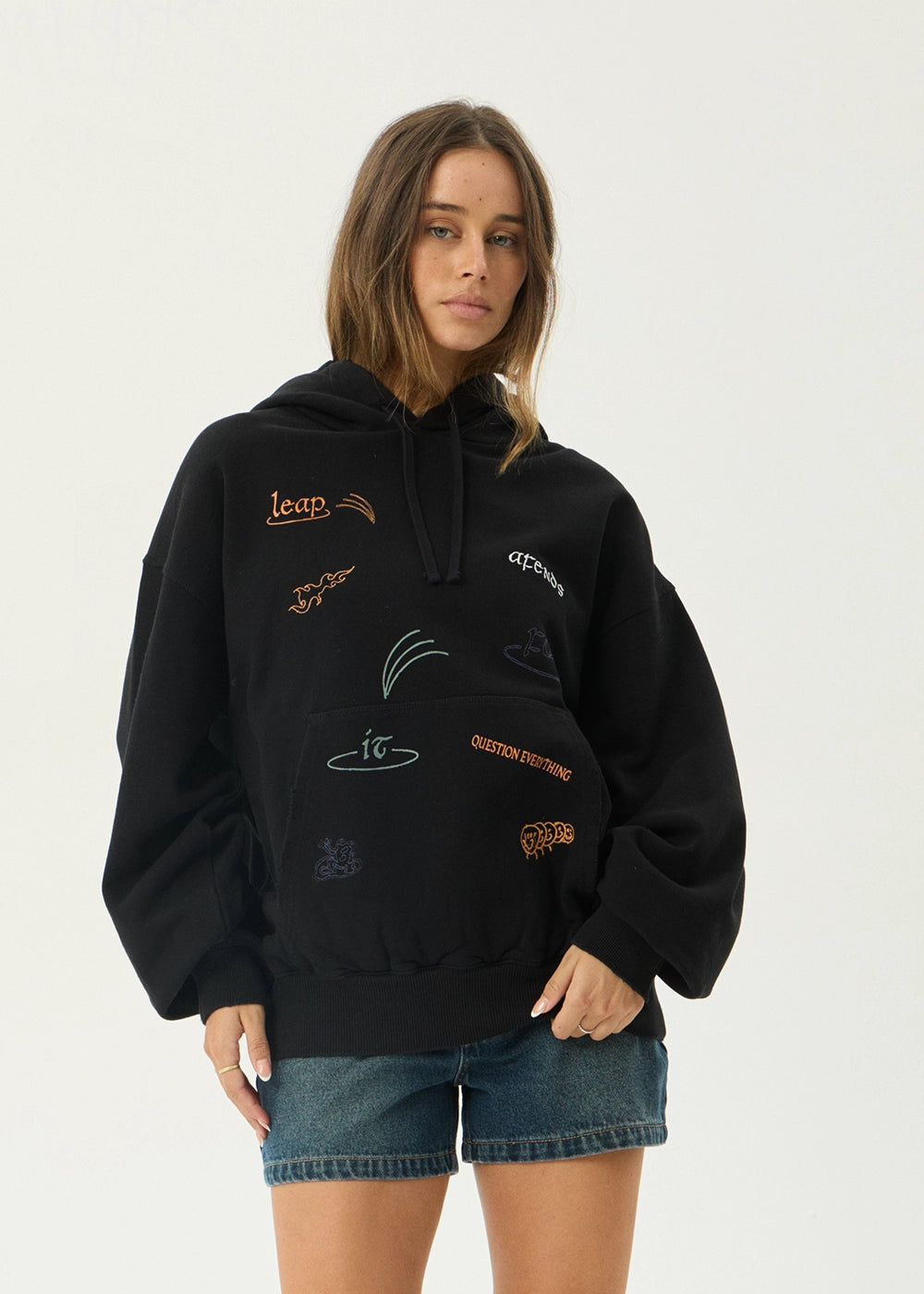 AFENDS Mens Leap - Boxy Pull On Hood - Black