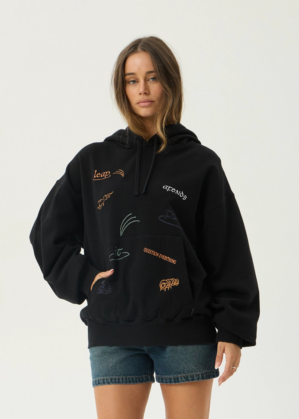 AFENDS Mens Leap - Boxy Pull On Hood - Black