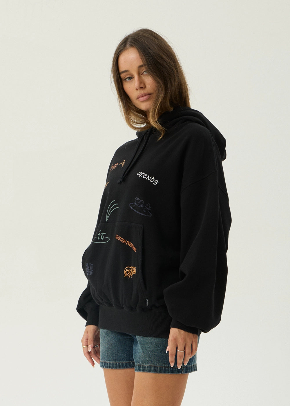 AFENDS Mens Leap - Boxy Pull On Hood - Black