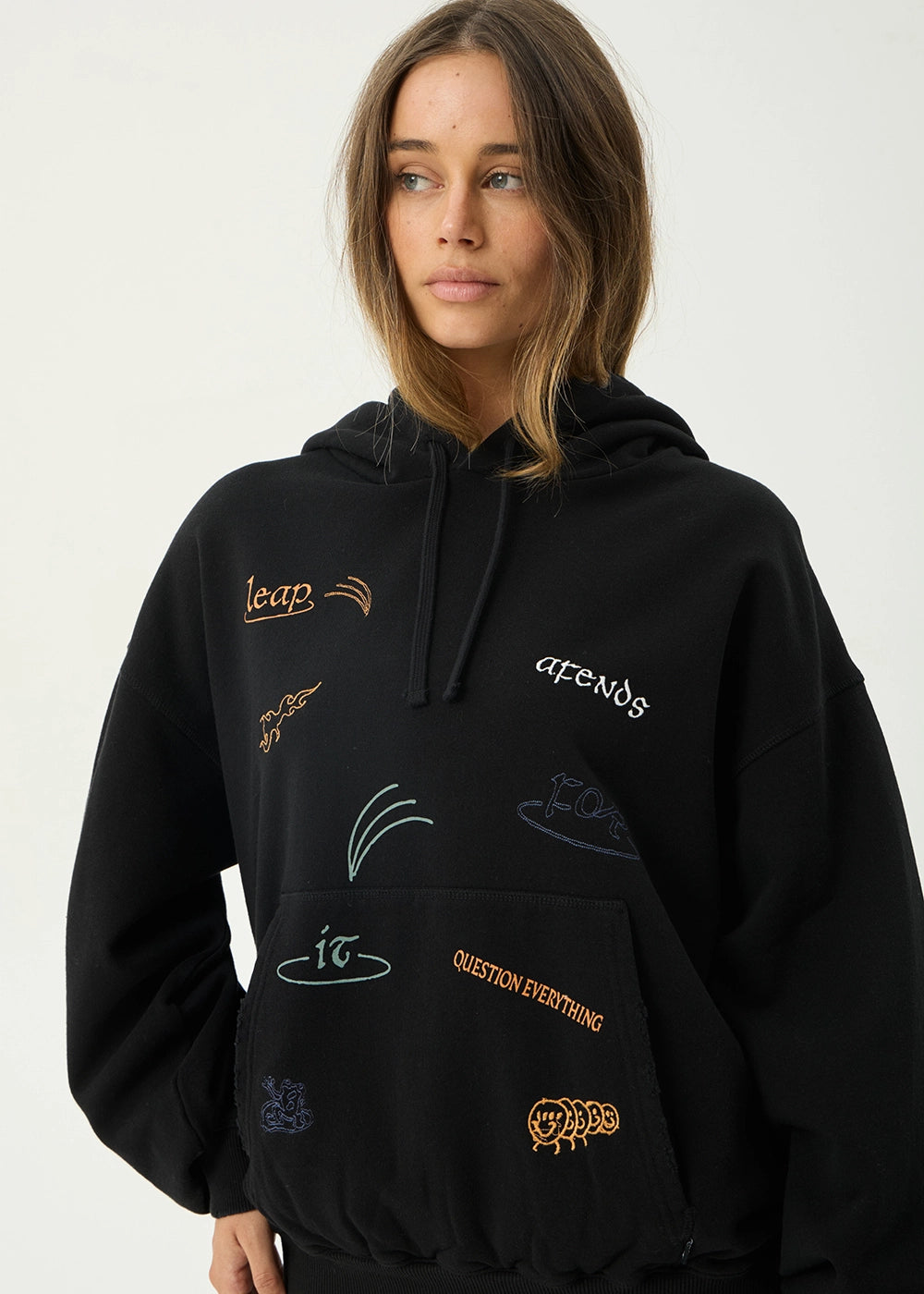 AFENDS Mens Leap - Boxy Pull On Hood - Black