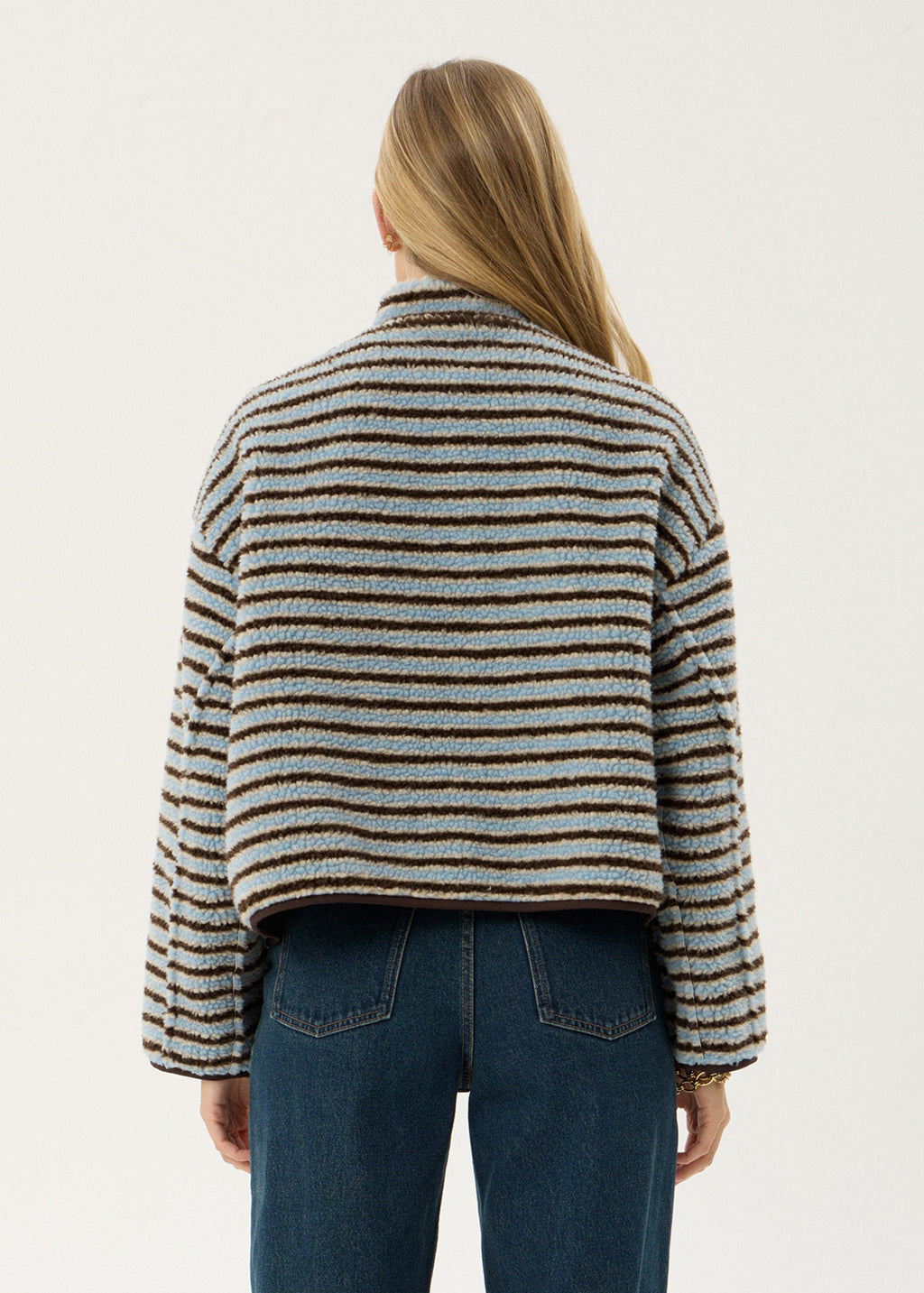AFENDS Womens Berlin - Reversible Polar Fleece Jacket - Coffee / Blue Stripe