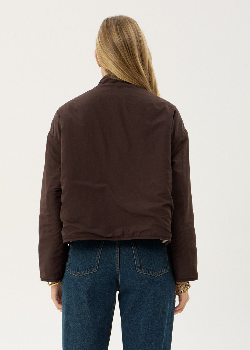 AFENDS Womens Berlin - Reversible Polar Fleece Jacket - Coffee / Blue Stripe