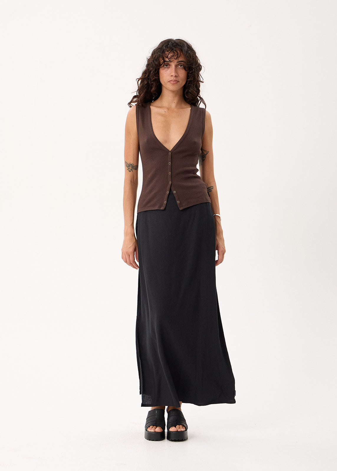 AFENDS Raine - Rib Singlet - Chocolate