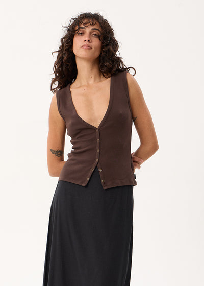 AFENDS Raine - Rib Singlet - Chocolate