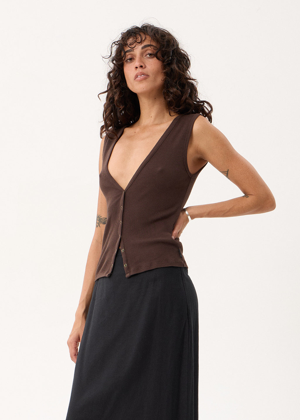 AFENDS Raine - Rib Singlet - Chocolate