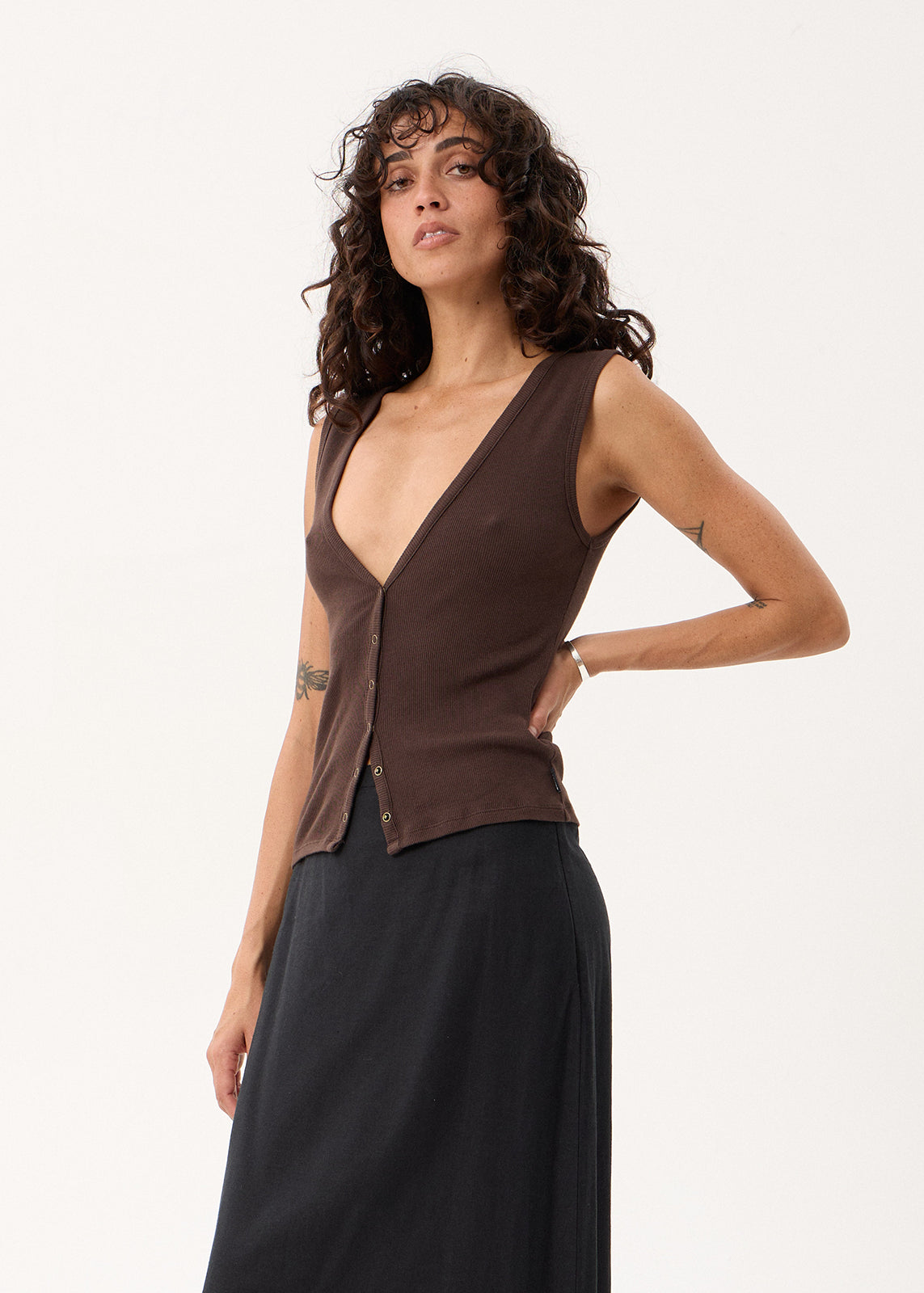 AFENDS Raine - Rib Singlet - Chocolate