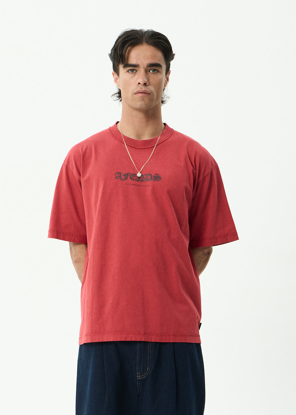 AFENDS Script - Boxy Tee - Vintage Cherry