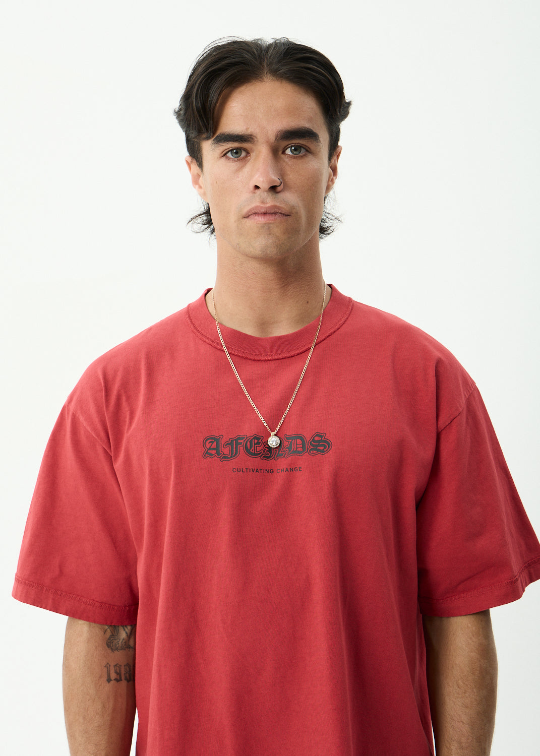 AFENDS Script - Boxy Tee - Vintage Cherry