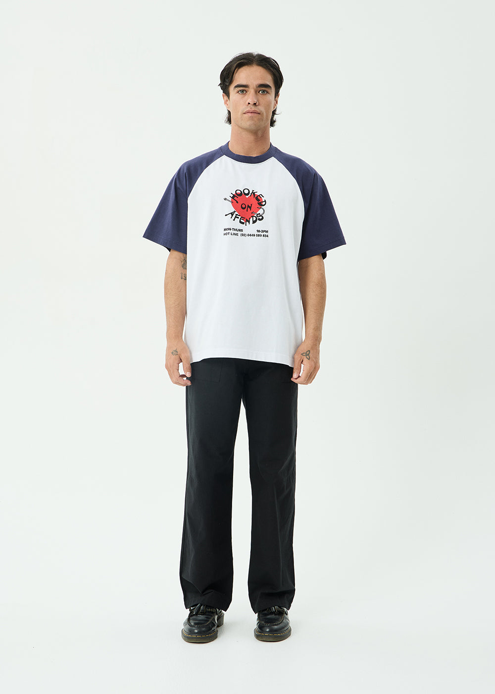 AFENDS Mens Hooked - Heavyweight Raglan Tee - White