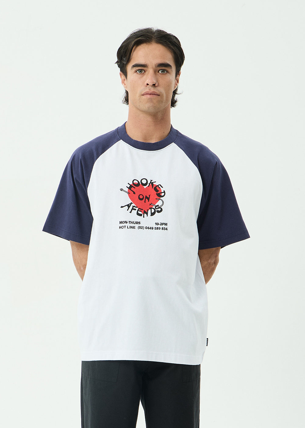 AFENDS Mens Hooked - Heavyweight Raglan Tee - White