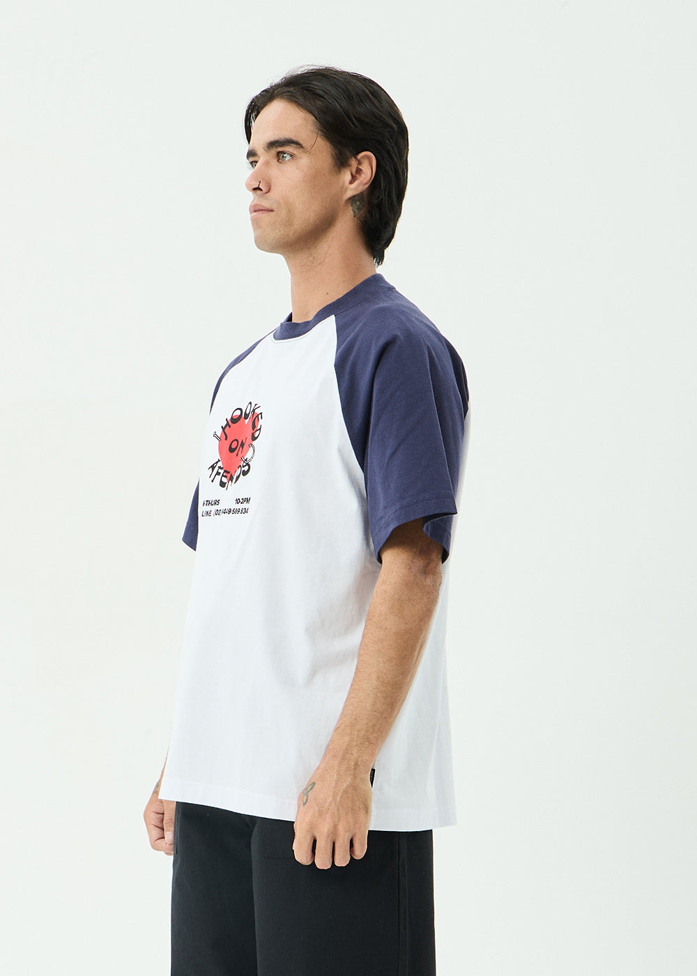 AFENDS Mens Hooked - Heavyweight Raglan Tee - White