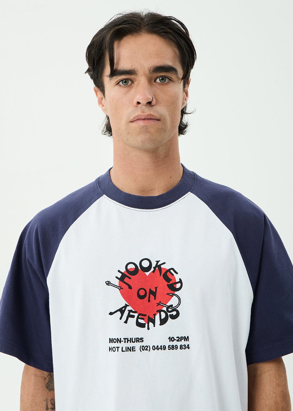 AFENDS Mens Hooked - Heavyweight Raglan Tee - White