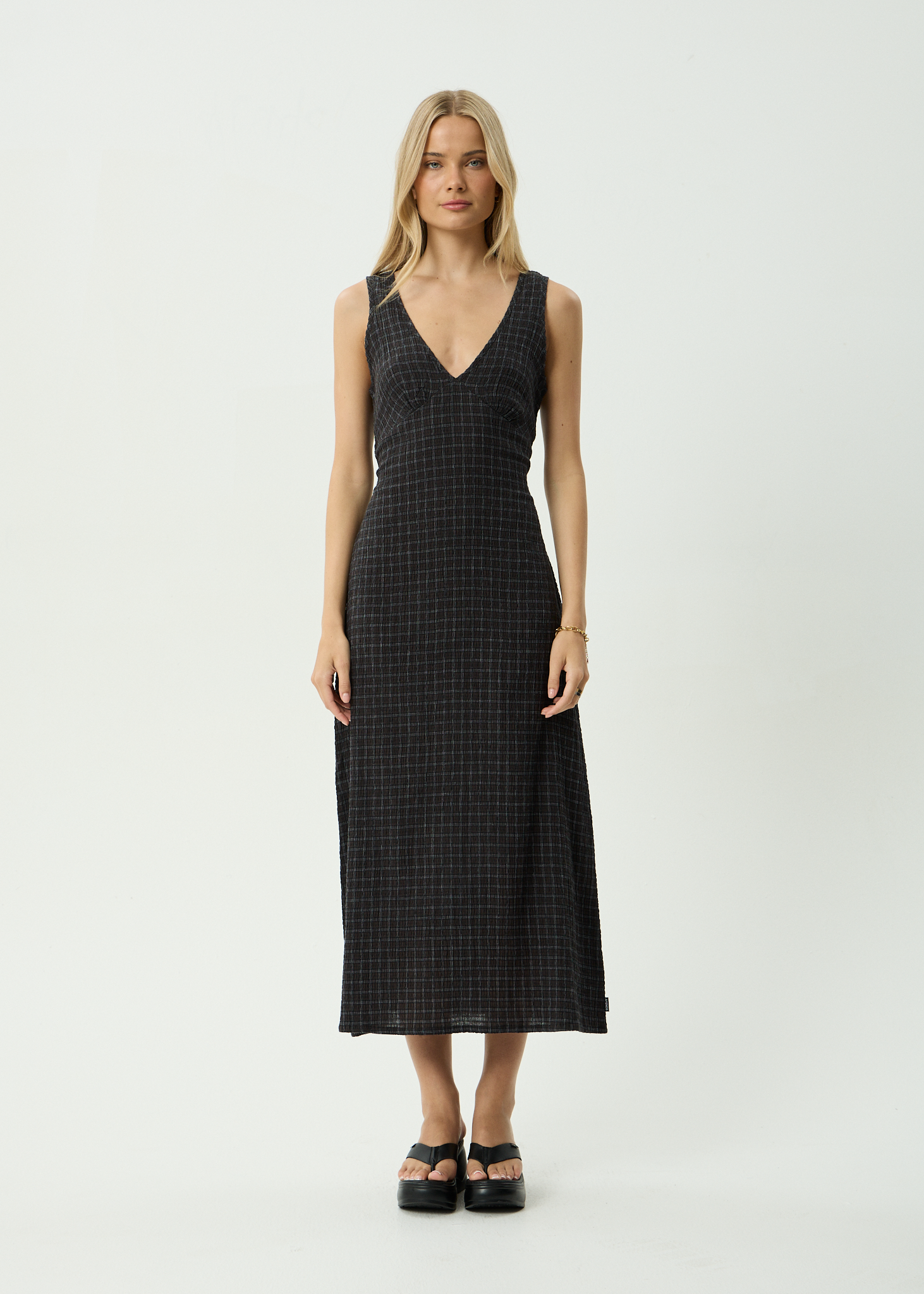 AFENDS Womens Tully - Seersucker Maxi Dress - Black Check
