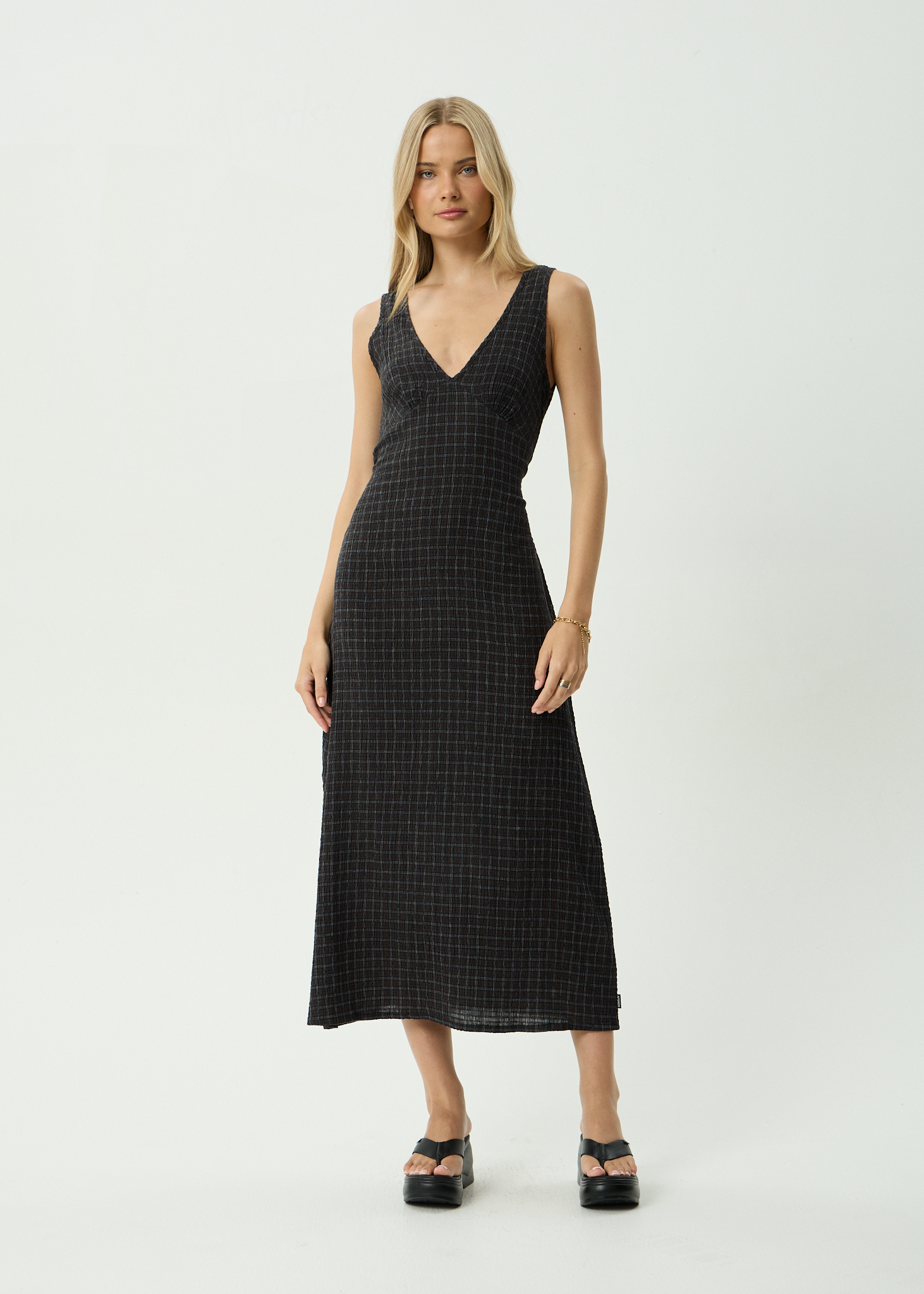AFENDS Womens Tully - Seersucker Maxi Dress - Dusk Black Check AFENDS Womens Tully - Seersucker Maxi Dress - Dusk Black Check