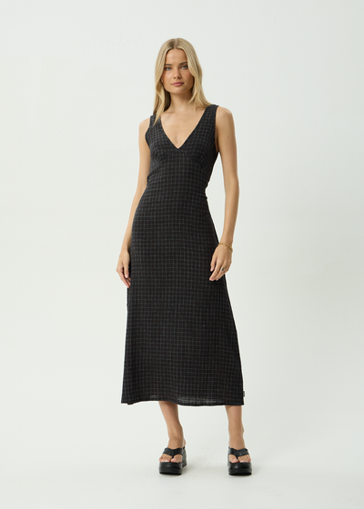 AFENDS Womens Dusk Tully - Seersucker Maxi Dress - Black Check