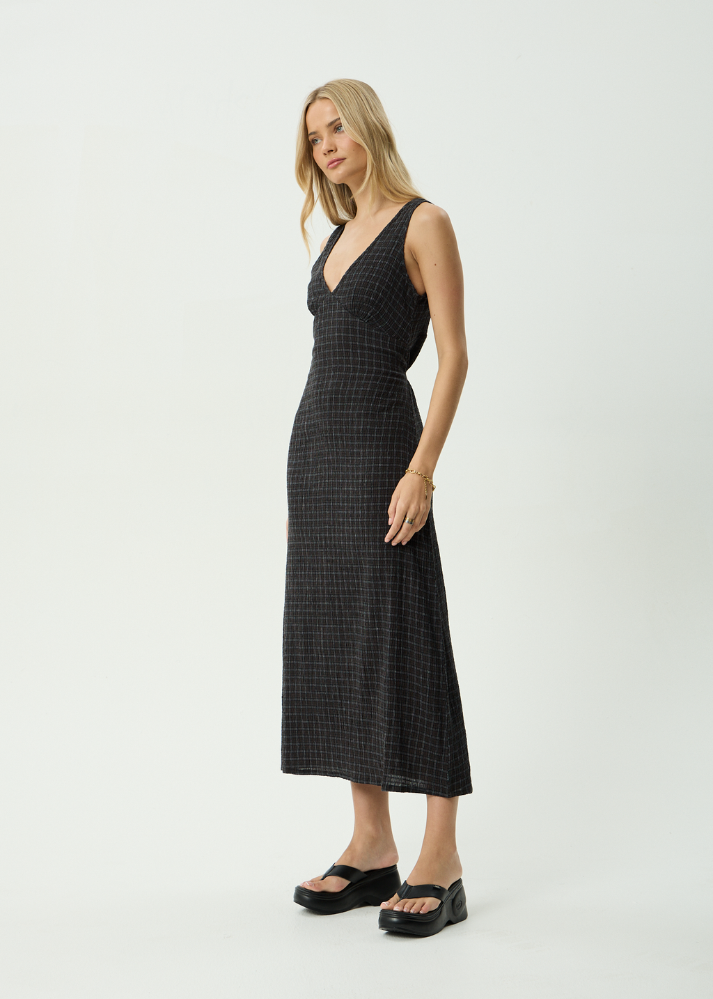 AFENDS Womens Tully - Seersucker Maxi Dress - Black Check
