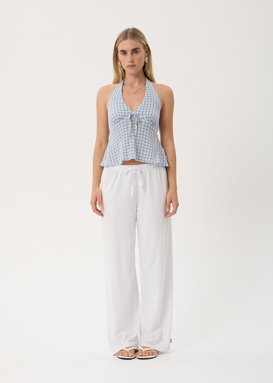 AFENDS Delfina - Seersucker Halter Top - Powder Blue Check