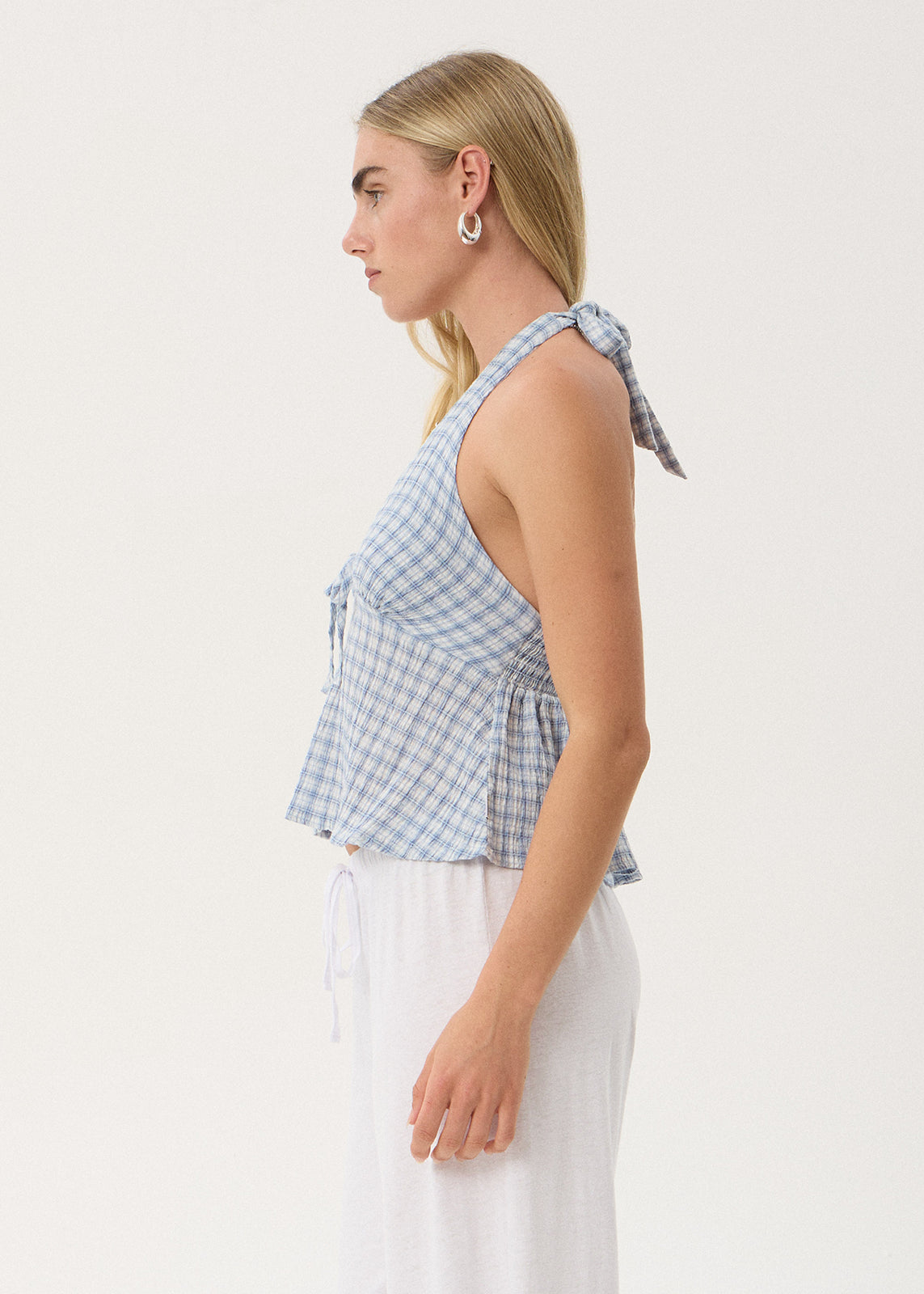 AFENDS Delfina - Seersucker Halter Top - Powder Blue Check