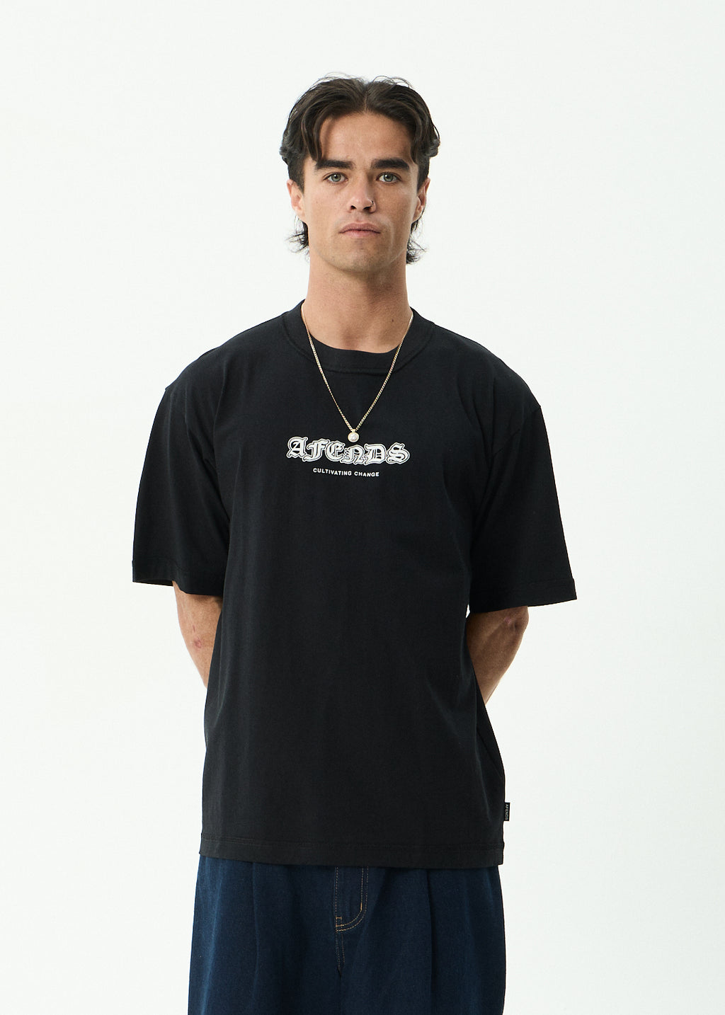 AFENDS Script - Boxy Tee - Black