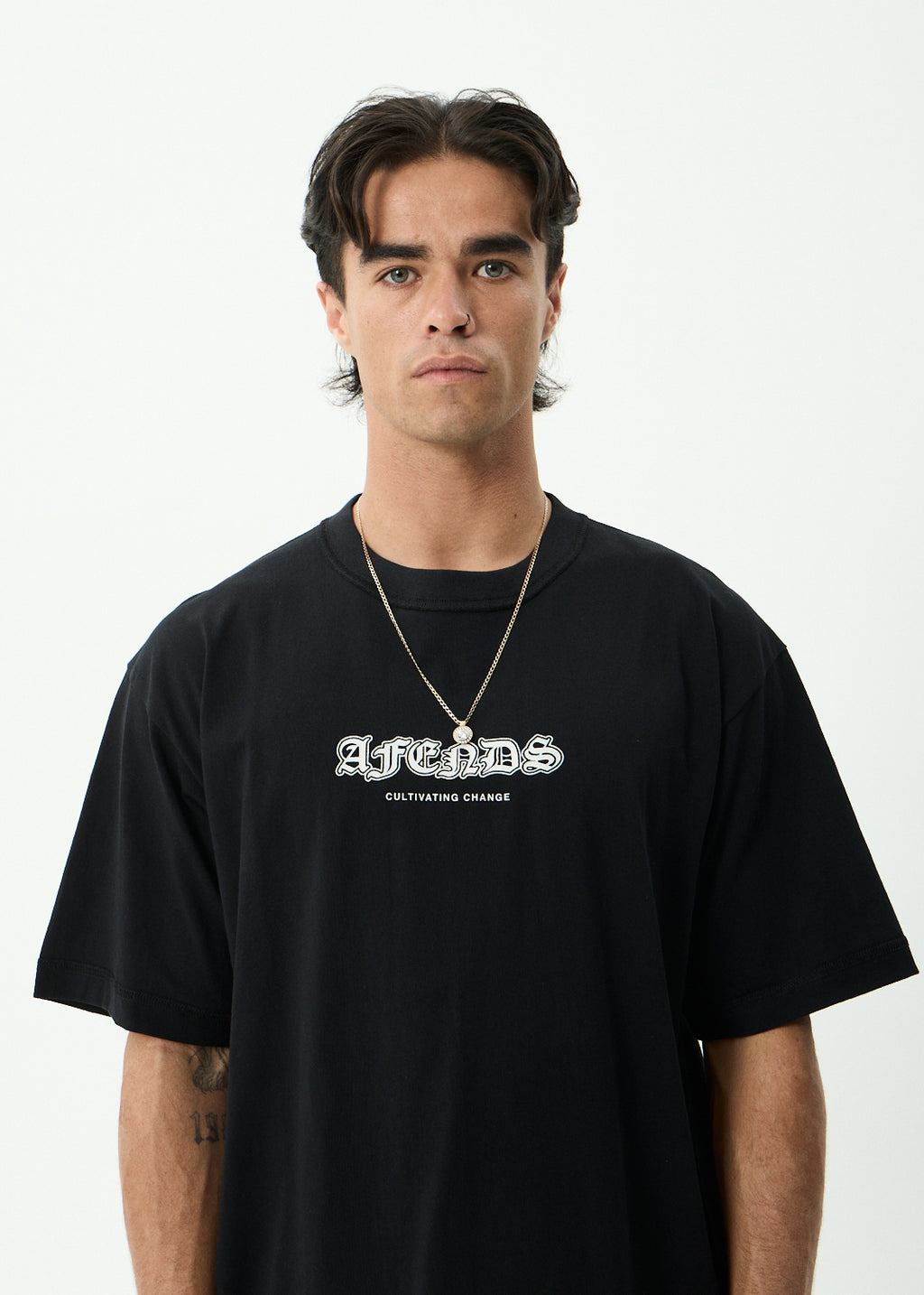 AFENDS Script - Boxy Tee - Black
