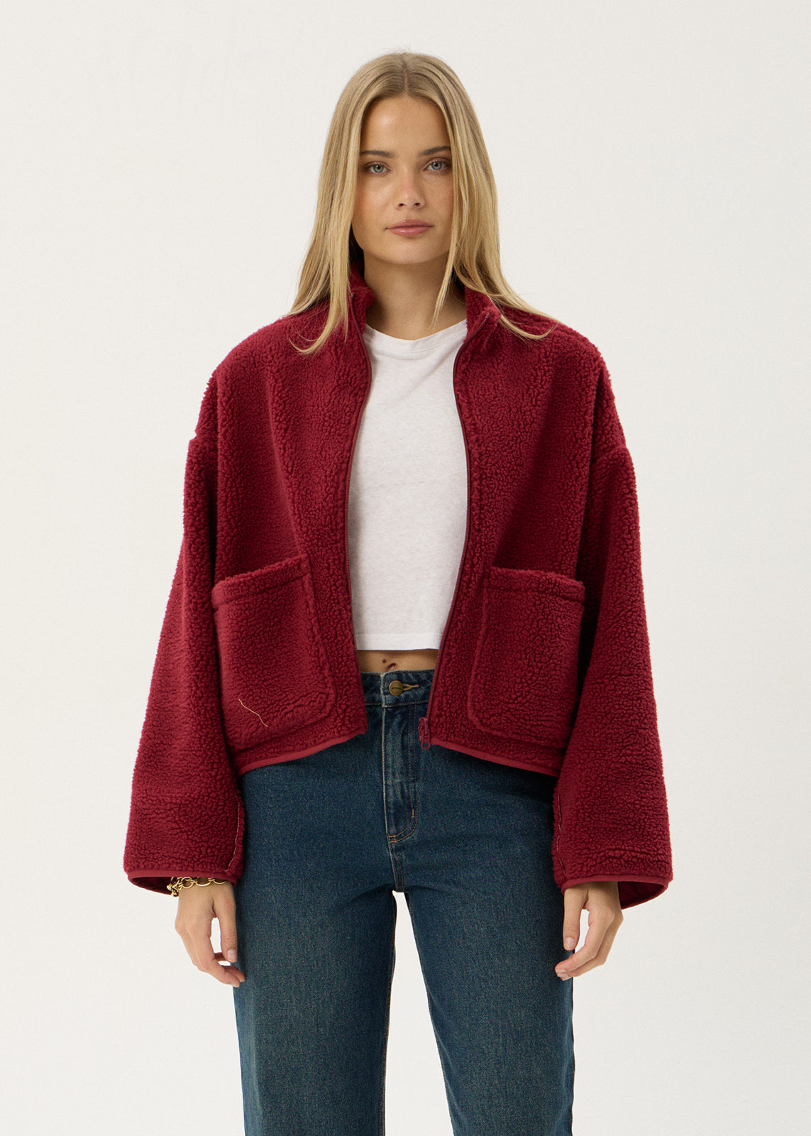 AFENDS Womens Berlin - Reversible Polar Fleece Jacket - Burgundy