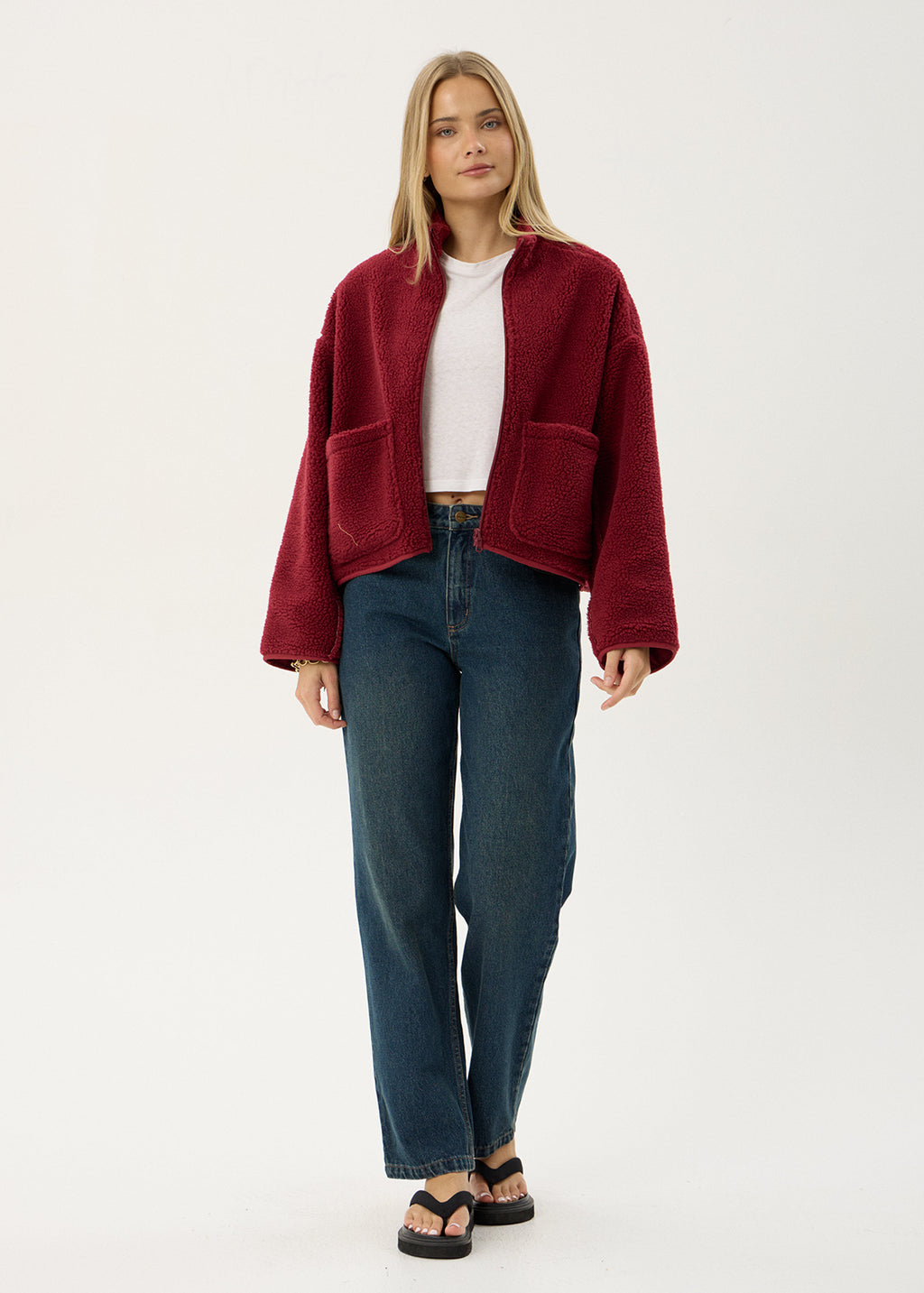 AFENDS Womens Berlin - Reversible Polar Fleece Jacket - Burgundy