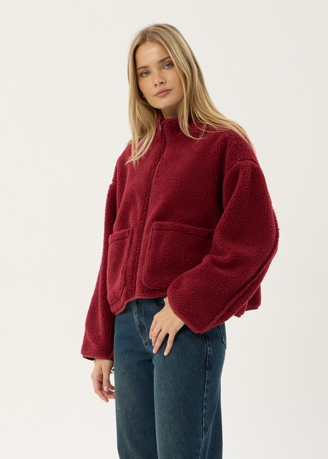 AFENDS Womens Berlin - Reversible Polar Fleece Jacket - Burgundy