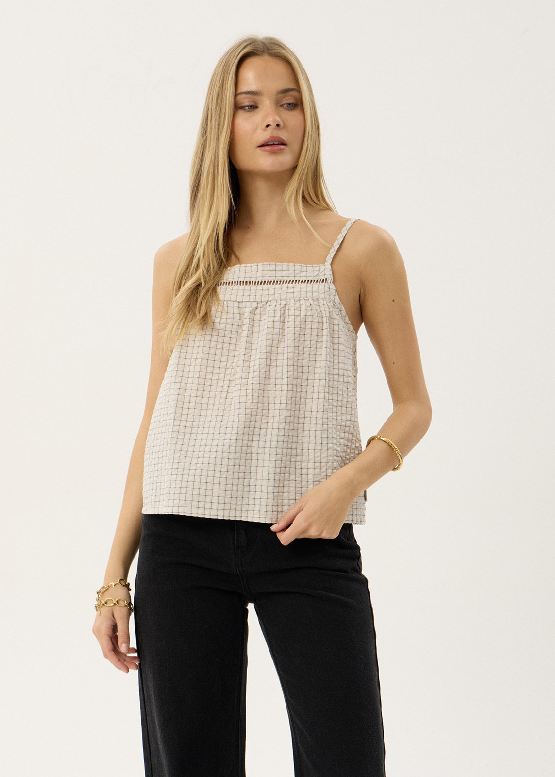 AFENDS Womens Candice - Seersucker Cami Top - Reverb Moonbeam Check