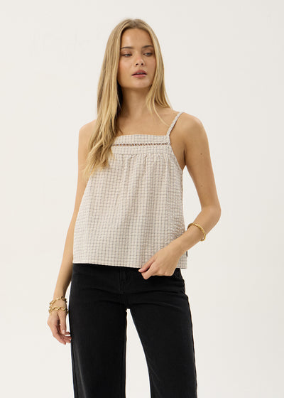 AFENDS Womens Candice - Seersucker Cami Top - Reverb Moonbeam Check