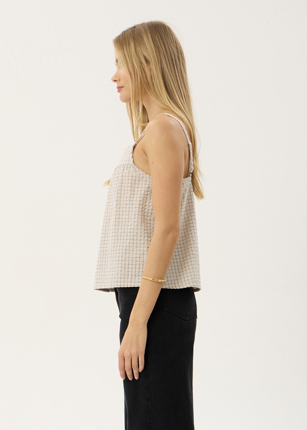 AFENDS Womens Candice - Seersucker Cami Top - Reverb Moonbeam Check