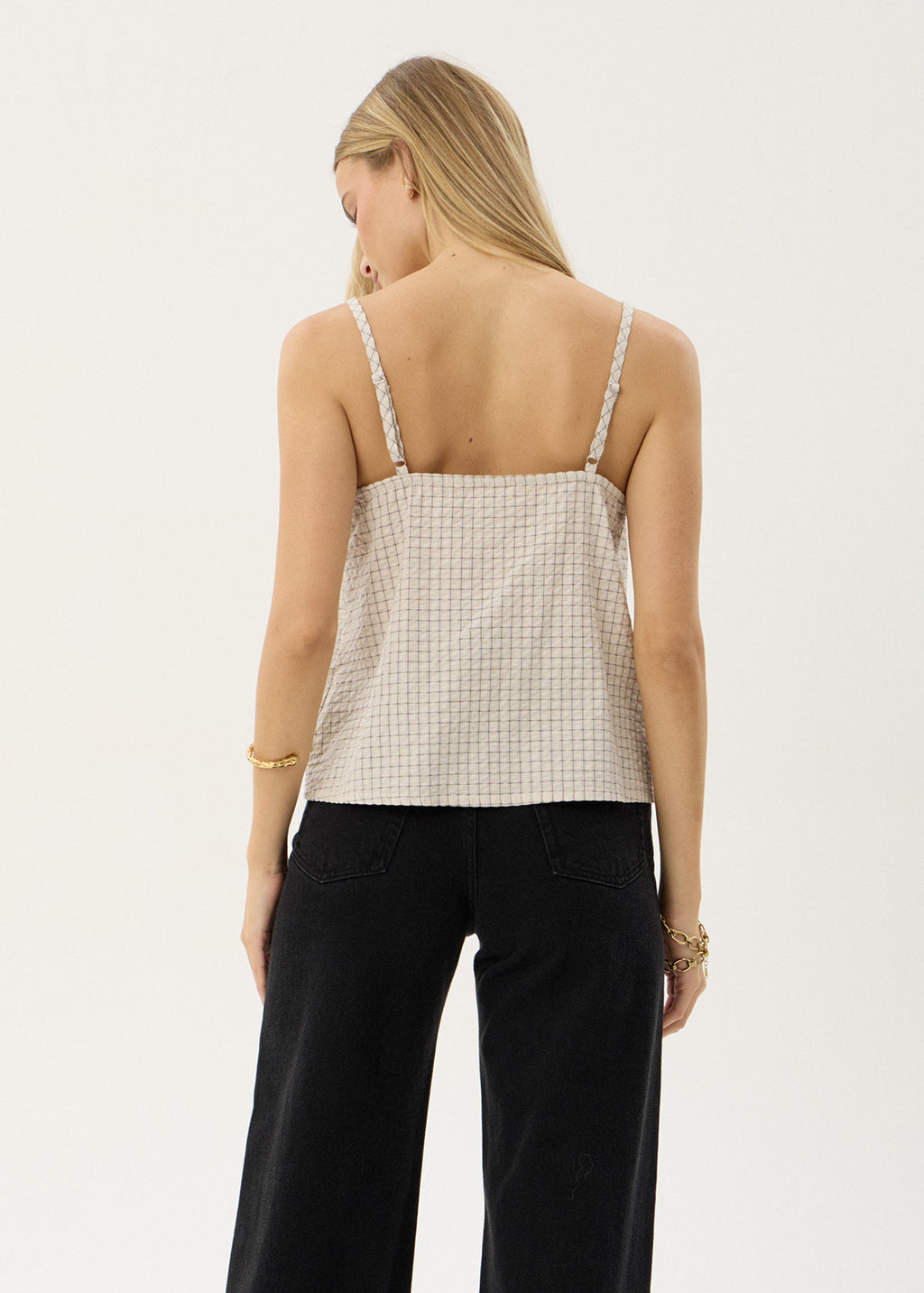 AFENDS Womens Candice - Seersucker Cami Top - Reverb Moonbeam Check