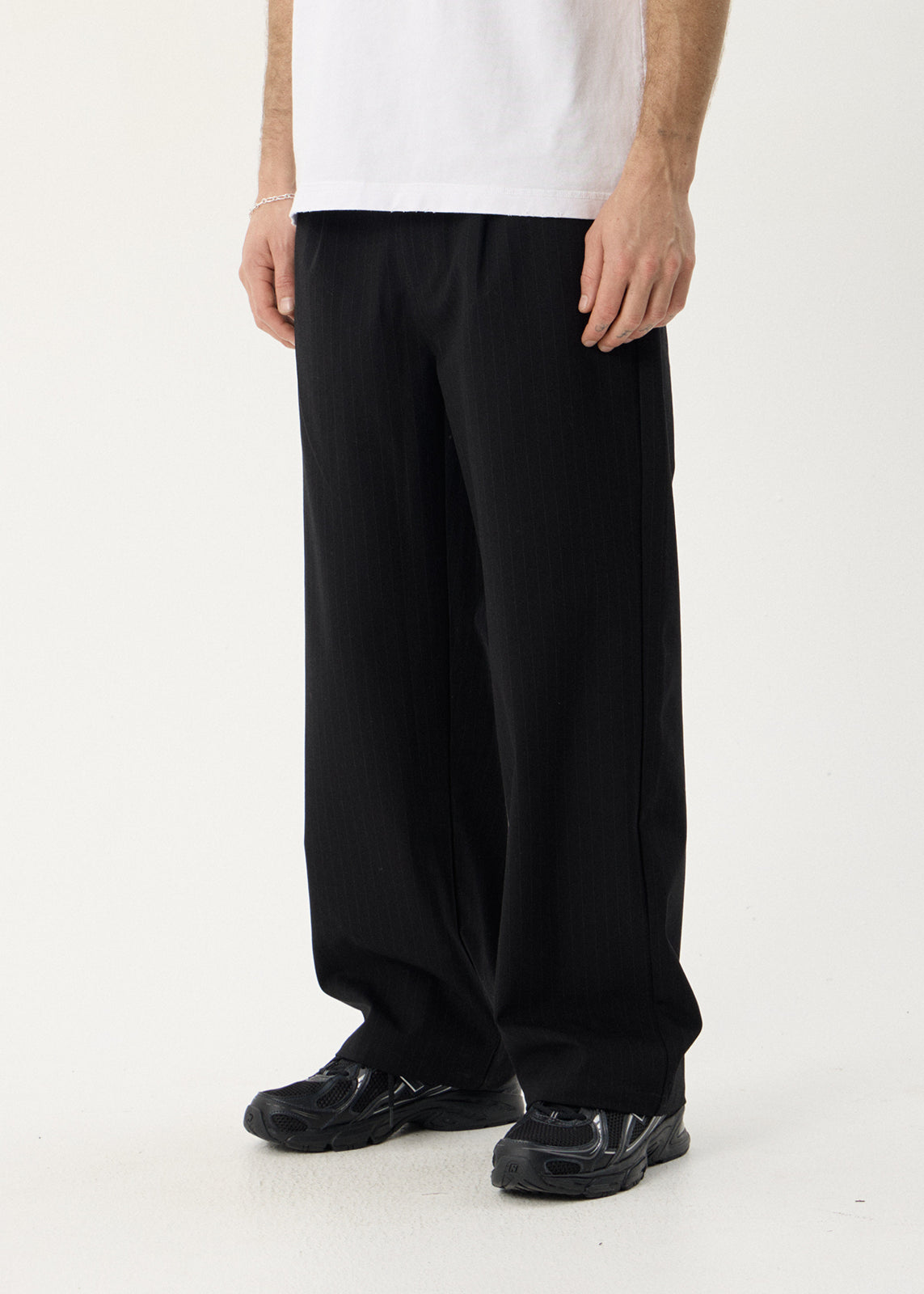 AFENDS Mens Business - Pleated Pants - Black Stripe