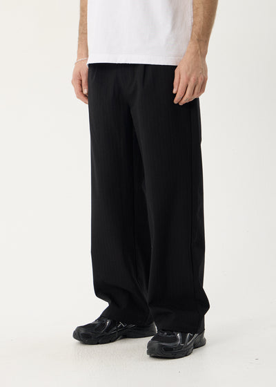 AFENDS Mens Business - Pleated Pant - Black Stripe