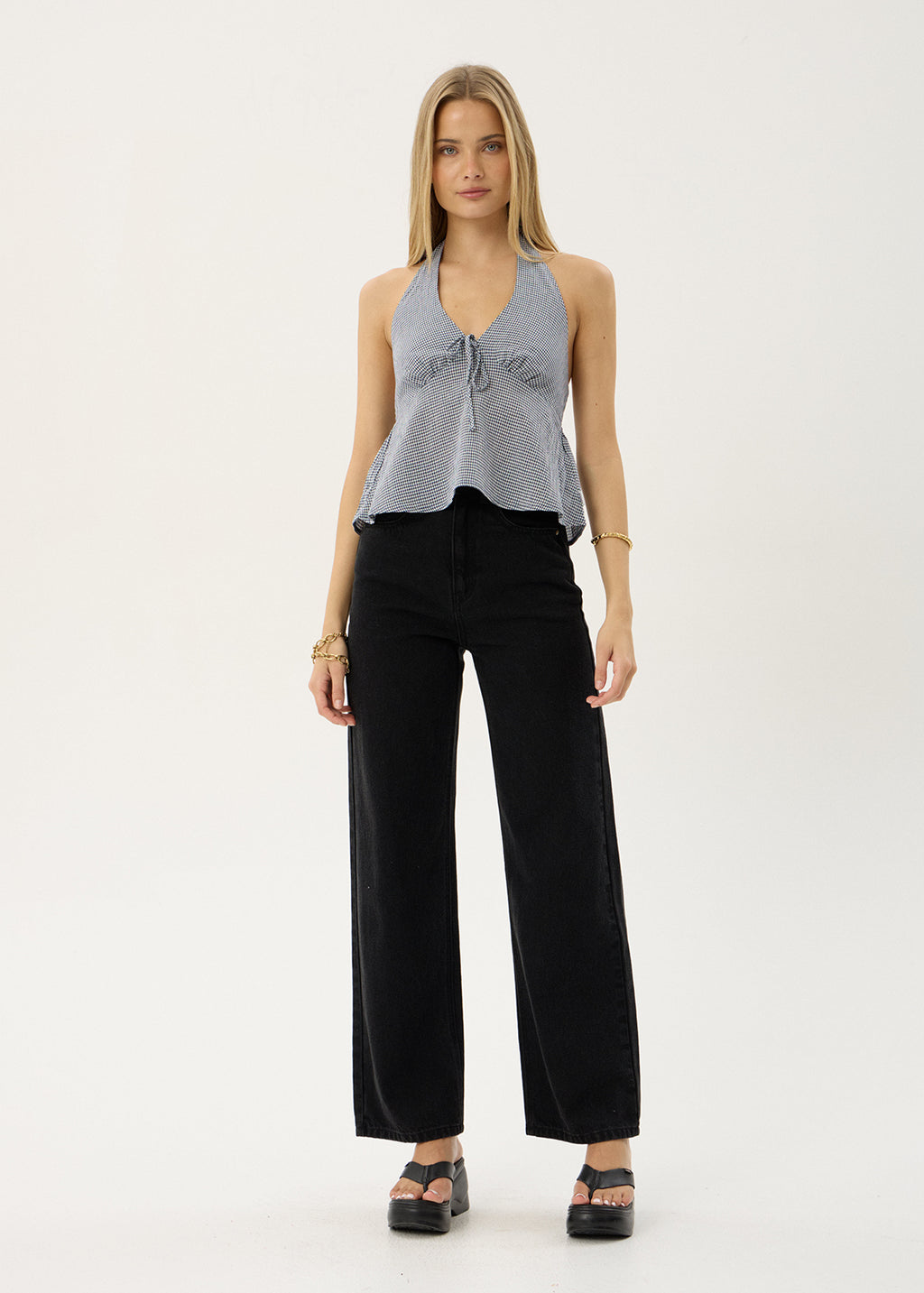 AFENDS Womens Delfina - Halter Top - Indy Navy Check