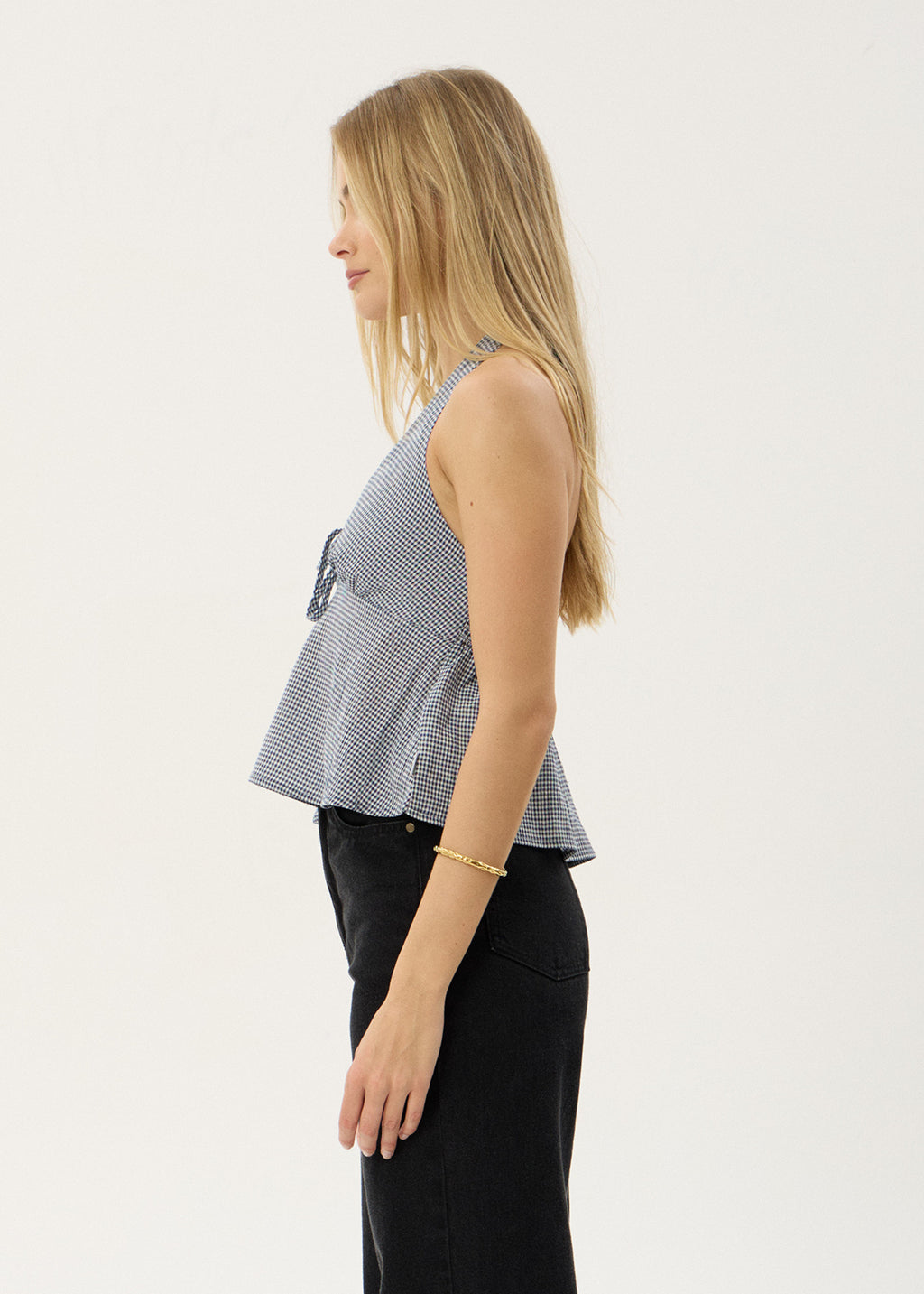 AFENDS Womens Delfina - Halter Top - Indy Navy Check