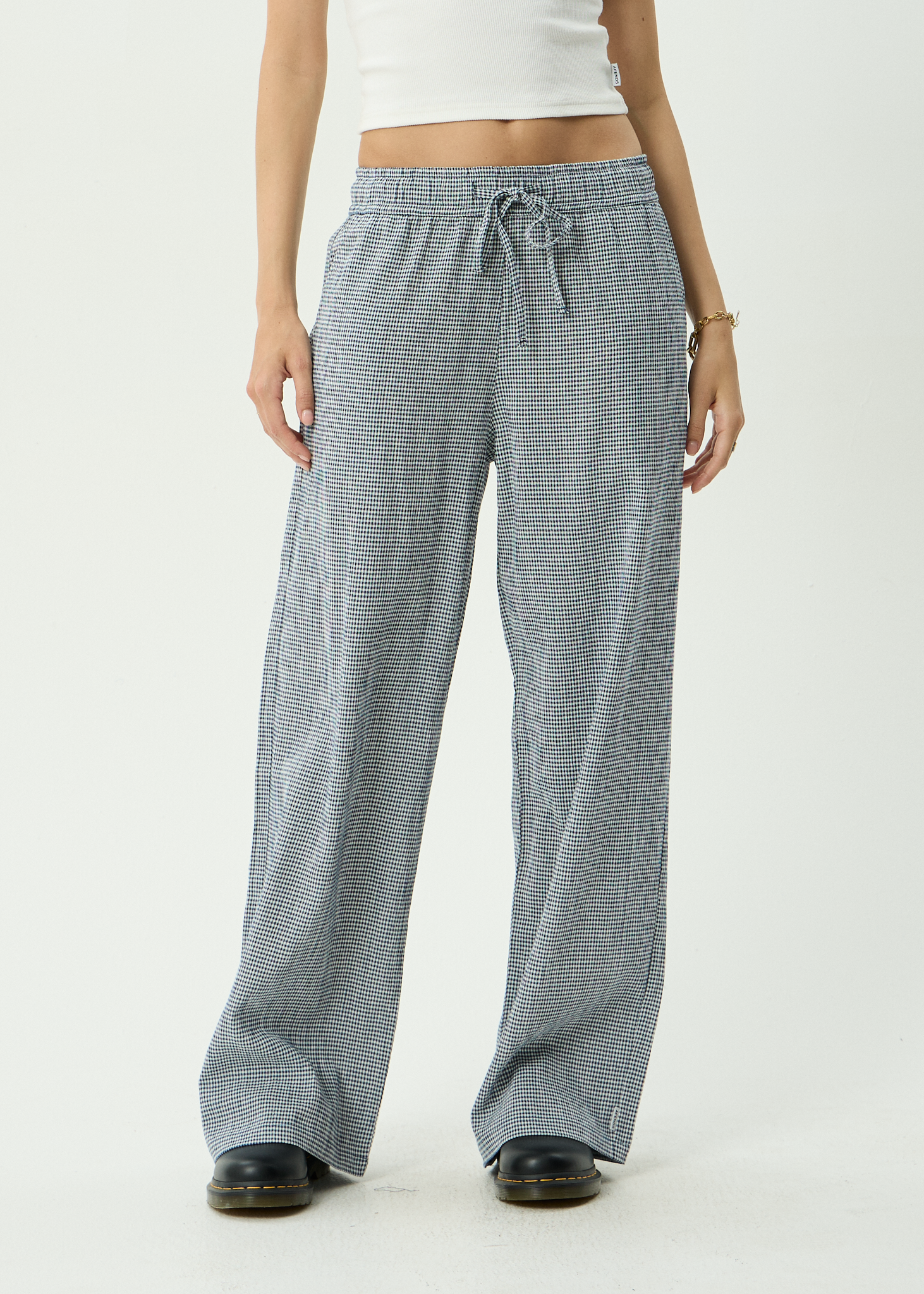 AFENDS Womens Harriet - Wide Leg Pant - Indy Navy Check