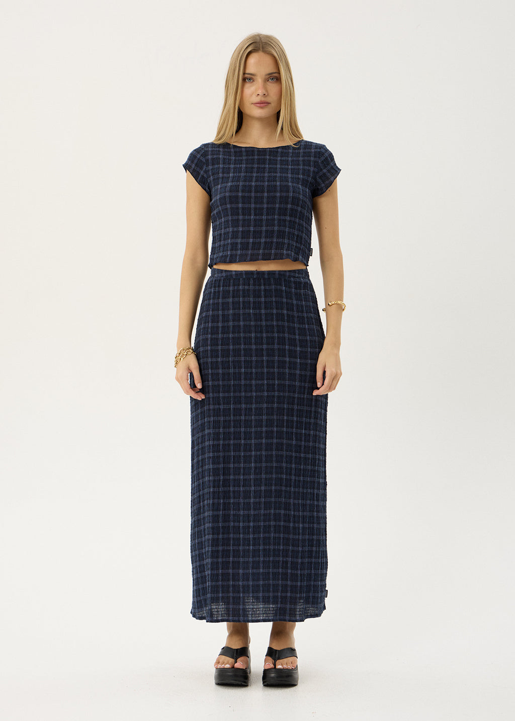 AFENDS Womens Darcy - Seersucker Top - Thea Midnight Check