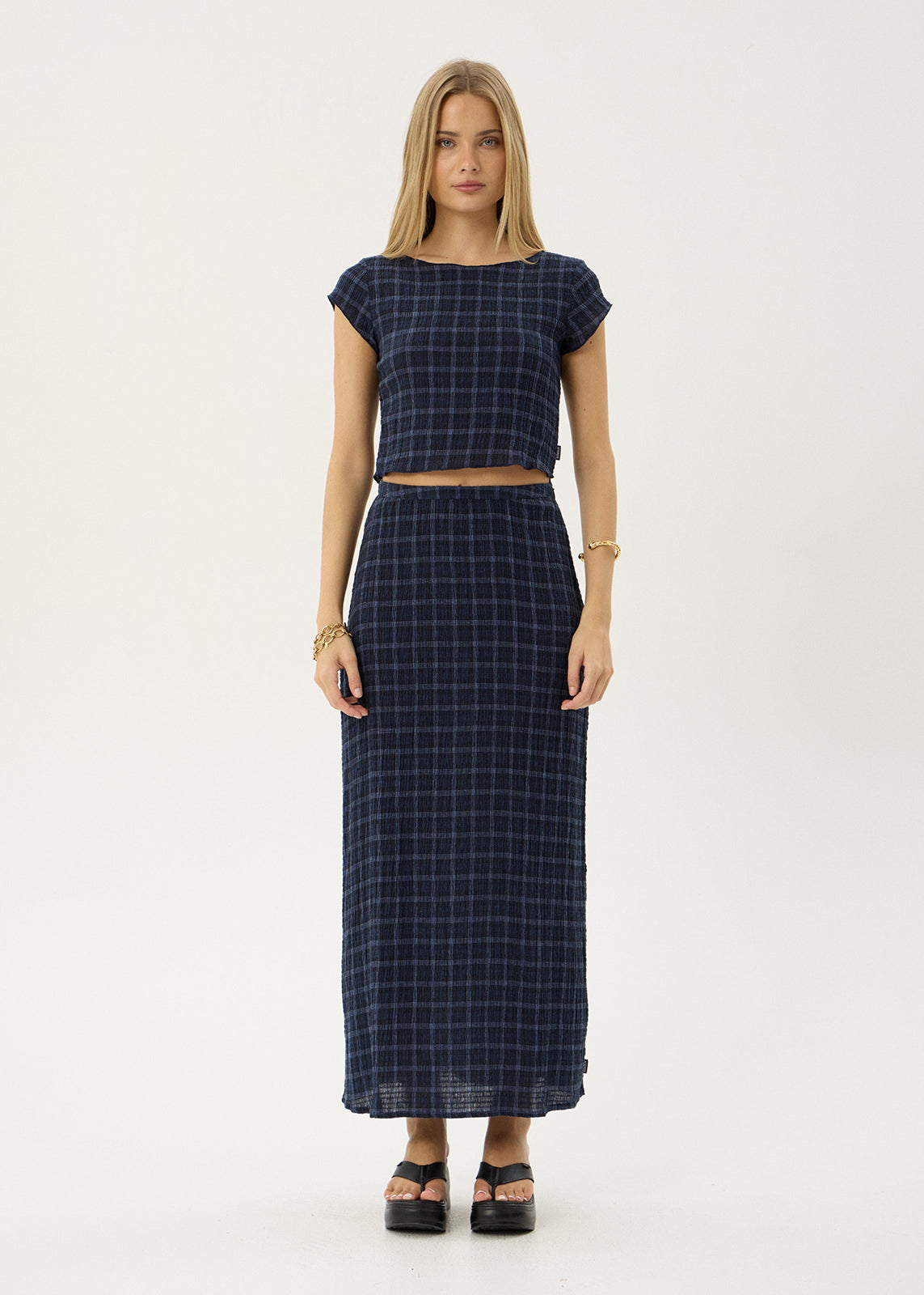 AFENDS Womens Darcy - Seersucker Top - Thea Midnight Check