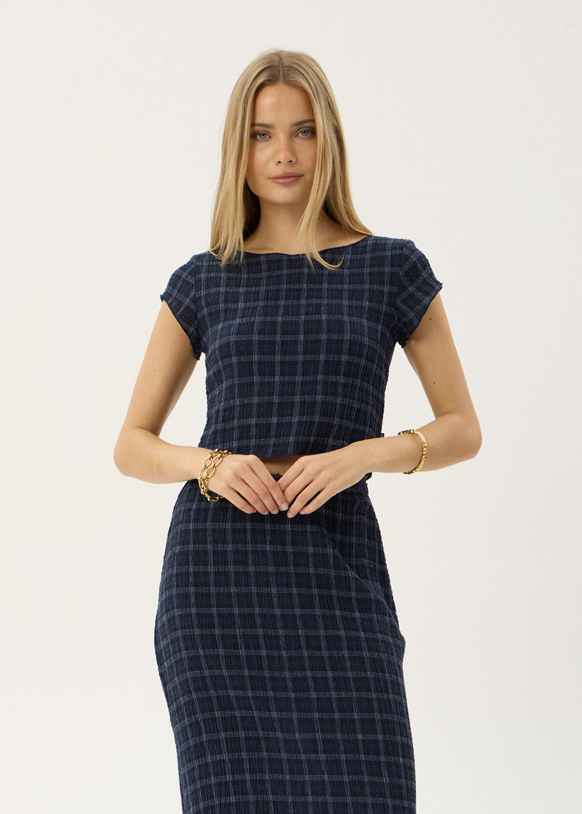AFENDS Womens Darcy - Seersucker Top - Thea Midnight Check
