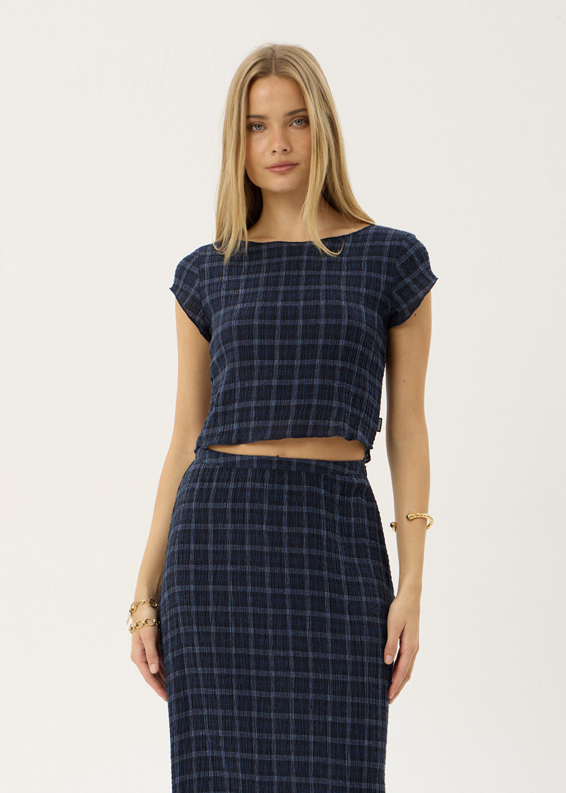 AFENDS Womens Darcy - Seersucker Top - Thea Midnight Check