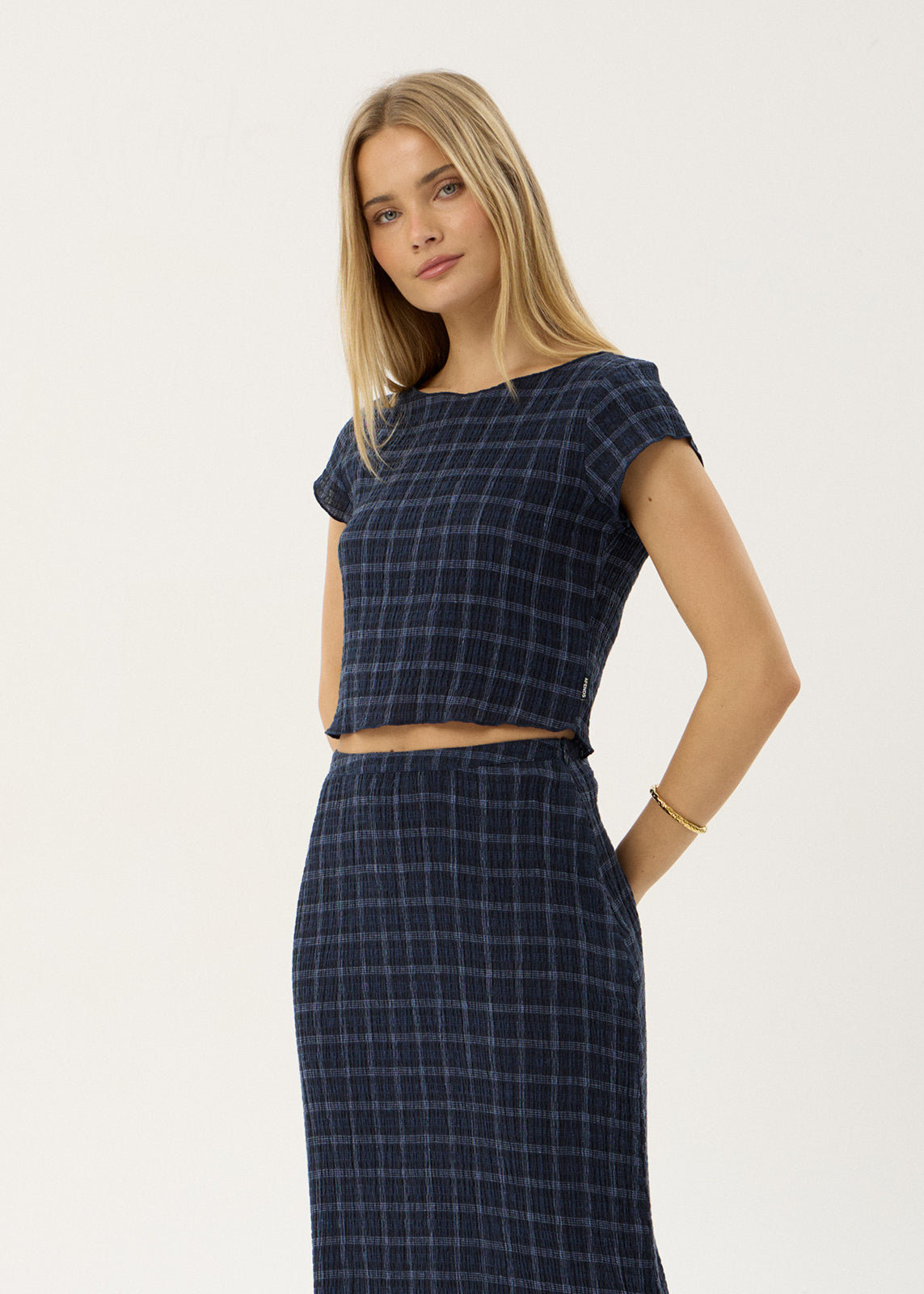 AFENDS Womens Darcy - Seersucker Top - Thea Midnight Check