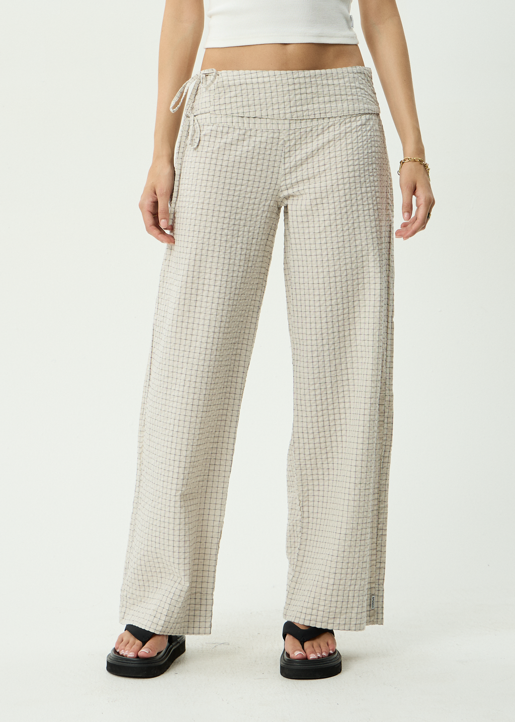 AFENDS Womens Sofia - Wide Leg Pant - Reverb Moonbeam Check