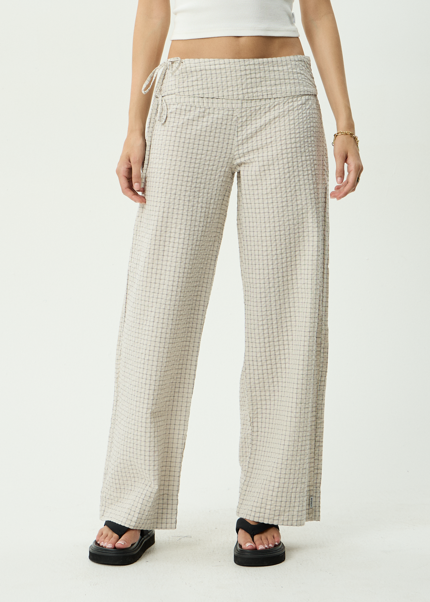 AFENDS Womens Sofia - Wide Leg Pant - Reverb Moonbeam Check